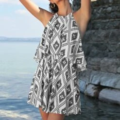 Women's Geo Print Flounce Halter Romper - Cupshe -Cupshe GUEST 44c270a3 92ab 4db0 a2ff ba950a0107f1