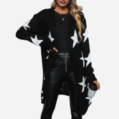 Women's Star Print Longline Cardigan - Cupshe -Cupshe GUEST 44e60690 ceb0 4243 a7db 113b71cd76a8