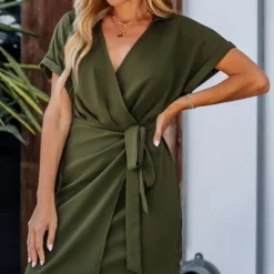 Women's Belted Short Sleeve Wrap Dress - Cupshe -Cupshe GUEST 4675e4cc 1cdf 4f35 8fc6 09028eaf95de