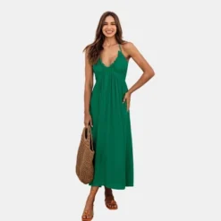 Women's Ruffled Halter Neck Maxi Dress - Cupshe -Cupshe GUEST 47beaa40 1a7c 4ac9 9975 62f68cd51392