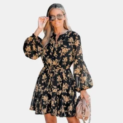 Women's Floral Print Button-Front Mini Dress - Cupshe -Cupshe GUEST 48604bdf c9be 4ad9 bf13 8a1d8a9f361d