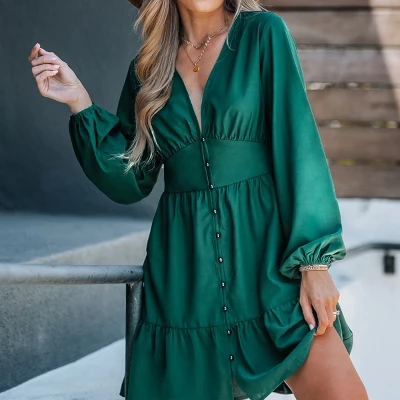 Women's Emerald Button-Loop Mini Dress - Cupshe 5 Women's Emerald Button-Loop Mini Dress - Cupshe - Image 3