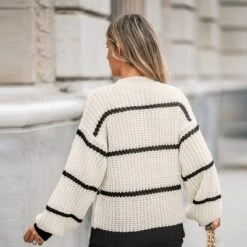 Women's Striped Mock Neck Chunky Knit Sweater - Cupshe -Cupshe GUEST 48bbd109 87ef 4178 b18d 1072735c230d