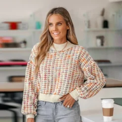 Women's Rainbow Stitching Drop Sleeve Cropped Sweater - Cupshe -Cupshe GUEST 48e4dfb5 ebc5 4258 a5a0 d90b94b28a11