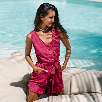 Women's Textured Belted Button-Front Romper - Cupshe 7 Women's Textured Belted Button-Front Romper - Cupshe - Image 5