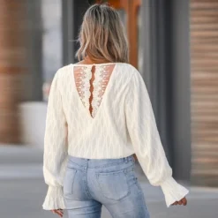 Women's Ivory Smocked Trumpet Sleeve Top - Cupshe -Cupshe GUEST 49583a33 4834 4937 a131 345e2009bfcf