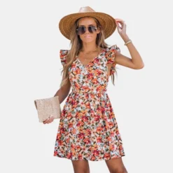 Women's Floral V-Neck Ruffled Sleeves Mini Dress - Cupshe -Cupshe GUEST 499c6e06 fb4f 4f3a b527 fd9a306c6035