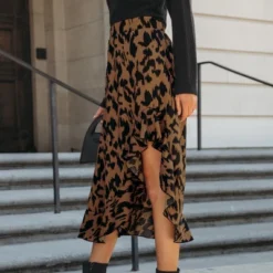 Women's Leopard Print Ruffled High Waist High Low Skirt - Cupshe