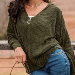 Women's Crochet O-Ring Zipper Sweater - Cupshe -Cupshe GUEST 4ac0bb75 a9cb 431d 89b8 2b9651de4e85