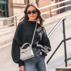 Women's Onyx Rib Bishop Sleeve Sweater - Cupshe -Cupshe GUEST 4b3f1408 2481 43e3 b3ab b3dc89dd7fe5