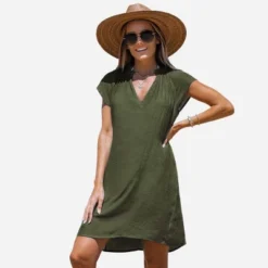 Women's V-Neck Short Sleeve Mini Cover-Up Dress - Cupshe -Cupshe GUEST 4b6fdb92 f2b3 4227 a578 47b1afdb580b