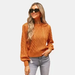 Women's Cable Knit Long Bishop Sleeve Sweater - Cupshe -Cupshe GUEST 4bea97f0 a629 4f74 b3d7 41f779c6849e
