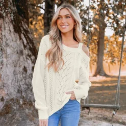 Women's Cutout Cable Knit One-Shoulder Sweater - Cupshe -Cupshe GUEST 4d1ebee1 ee61 44f6 9595 0de367e3af27