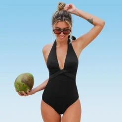 Women's Halter V Neck One Piece Swimsuit - Cupshe -Cupshe GUEST 4dfec87d c8e8 4ae5 a52b 2b357d50f231