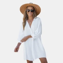 Women's Tie Cuff Button-Front Cover-Up Dress - Cupshe -Cupshe GUEST 4e5d17c6 d639 4f46 ac98 58ecbe8a1d63