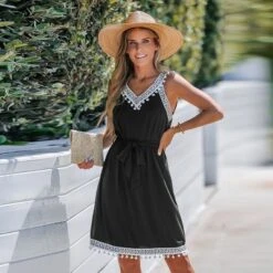 Women's Belted Pom Pom Mini Dress - Cupshe -Cupshe GUEST 4eefe373 5603 4d21 98b1 7af941c526f5