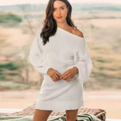 Women's Chunky Knit One-Shoulder Sweater Dress - Cupshe -Cupshe GUEST 4ef8457c 926a 49dd 9d9d d43dd56b942d