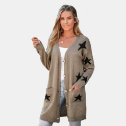 Women's Star Print Button-Front Cardigan - Cupshe -Cupshe GUEST 50549aca b7ef 4718 a908 2b94974d6aff