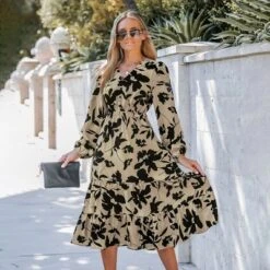 Women's Floral Print V-Neck Ruffled Midi Dress - Cupshe -Cupshe GUEST 521737a8 5fdc 496c a39f 263cb2d7641c