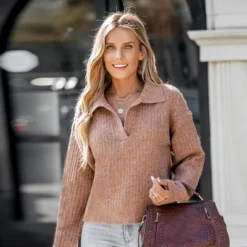 Women's Classic Cozy V-Neck Rib Sweater - Cupshe -Cupshe GUEST 52fcbc80 a7b0 4d34 8b4b 4c9aa6e5adf2