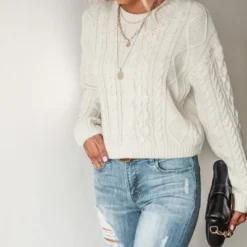 Women's Cable Knit Drop Shoulder Sweater - Cupshe -Cupshe GUEST 5446c5da ee79 4925 adc1 1244784d940f