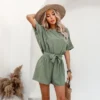 Women's Belted Boat Neck Romper -Cupshe