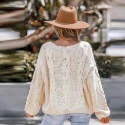 Women's Cream Cable Knit Drop Sleeve Sweater - Cupshe -Cupshe GUEST 55cb90f7 b21f 43e7 839e f4dd41bb7dd2