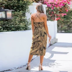 Women's Tropical Leaf Slit Midi Dress - Cupshe -Cupshe GUEST 5687e022 fbba 496b 9d29 3391ed728a45
