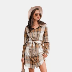 Women's Plaid Belted Button-Front Mini Dress - Cupshe -Cupshe GUEST 56e578a2 8489 4f10 9d58 c57133271fc2