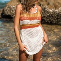 Women's Striped Crochet Mini Cover Up Dress - Cupshe -Cupshe GUEST 58143a17 39aa 487f bded 59c85322561b