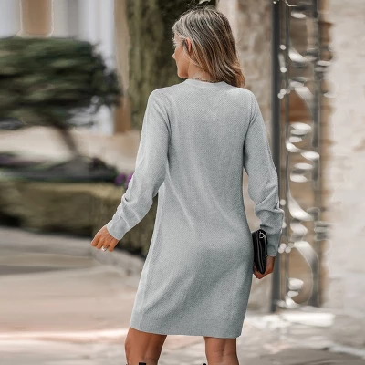 Women's Charcoal Half-Button Midi Sweater Dress - Cupshe 5 Women's Charcoal Half-Button Midi Sweater Dress - Cupshe - Image 3