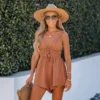 Women's Drawstring Tie Front Romper - Cupshe -Cupshe GUEST 5b7dcd07 8063 4cc3 8add aa298fee5eaf