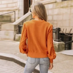 Women's Cable Knit Long Bishop Sleeve Sweater - Cupshe -Cupshe GUEST 5c789838 d21b 45de 8bfb a56e6e4ce754