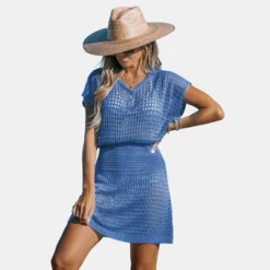 Women's Crochet Knit Cutout V-Neck Cover-Up Mini Dress - Cupshe -Cupshe GUEST 5cdbcb0d 671f 4d58 a1c3 36c5e477e0ab