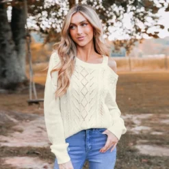 Women's Cutout Cable Knit One-Shoulder Sweater - Cupshe -Cupshe GUEST 5ce848e7 9fb0 47ca a822 31fd7b99453d