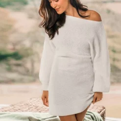 Women's Chunky Knit One-Shoulder Sweater Dress - Cupshe
