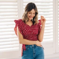 Women's Ruffle Lace Up Smocking Blouse - Cupshe -Cupshe GUEST 5d378ff6 1c88 4ff0 8a77 466c0a8ae225