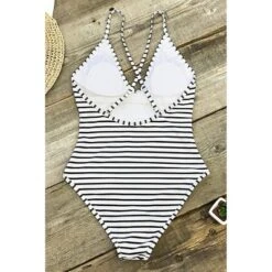 Women's Stripe Crisscross One Piece Swimsuit - Cupshe -Black/White -Cupshe GUEST 5d636bc1 97eb 43b4 80da 7239883ffb40