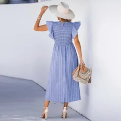 Women's Pinstriped Smocked Midi Dress - Cupshe -Cupshe GUEST 5e20fa21 3a84 402c afd3 f89d227156d0