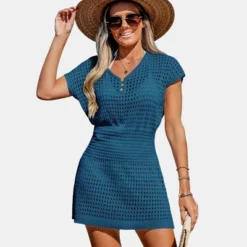 Women's Crochet Knit Cutout V-Neck Cover-Up Mini Dress - Cupshe -Cupshe GUEST 5e5e031f 60b9 403e be85 0d0c3fdb4cf9