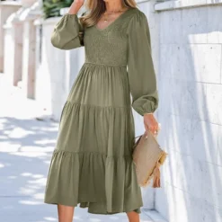 Women's V-Neck Smocked Midi Dress - Cupshe -Cupshe GUEST 5e67f8d9 dc8a 4ee5 84e1 1066f525e1f5