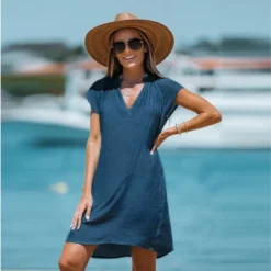 Women's V-Neck Short Sleeve Mini Cover-Up Dress - Cupshe -Cupshe GUEST 5f725efc 5b17 4970 bb40 0f3228a15956