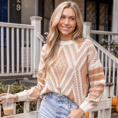 Women's Diamond Stitched Drop Sleeve Sweater - Cupshe 5 Women's Diamond Stitched Drop Sleeve Sweater - Cupshe - Image 3