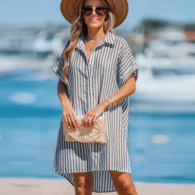 Women's Striped Mini Shirt Dress - Cupshe 5 Women's Striped Mini Shirt Dress - Cupshe - Image 3
