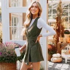 Women's Corduroy Wrap Romper - Cupshe