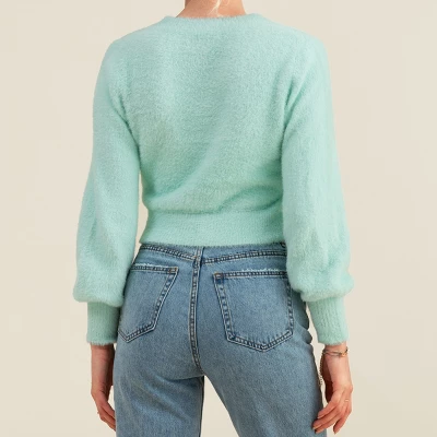 Women's V Neck Pull Over Crop Long Sleeve Sweater - Cupshe 4 Women's V Neck Pull Over Crop Long Sleeve Sweater - Cupshe - Image 2