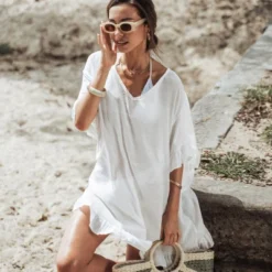 Women's Ruffled V-Neck Back Tie Cover-Up Mini Dress - Cupshe -Cupshe GUEST 6191171d 6ae6 4743 97fe 0794e203e964