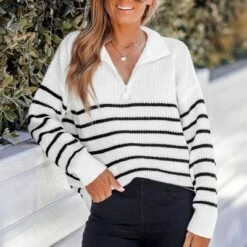 Women's Striped Drop Sleeve Sweater - Cupshe -Cupshe GUEST 62155ff2 b83d 4879 a81d d5fe54cc2e97