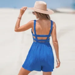 Women's Square Neck Smocking Romper - Cupshe -Cupshe GUEST 621856fe b223 48a4 8cae b9c1e9b92072