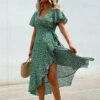 Women's Speckled Print Flared Sleeve V Neck Maxi Dress - Cupshe - Green -Cupshe GUEST 623fbeaf 83ee 44e6 b2f6 c22d88e3e976